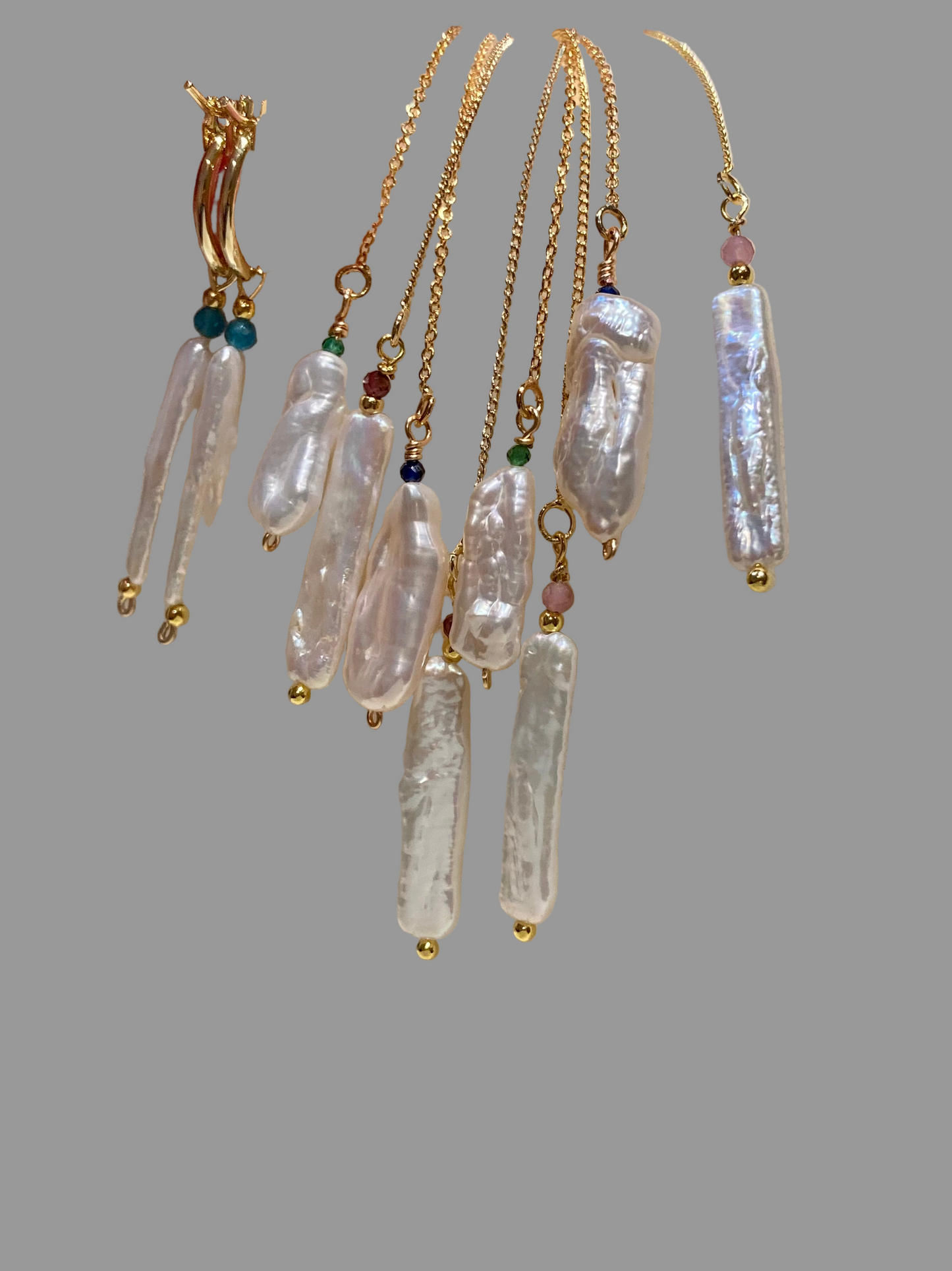 Freshwater Pearl Gemstone Gold Stud Earrings