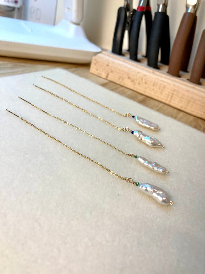 Unique Design Freshwater Pearl Gemstone Threader Earrings