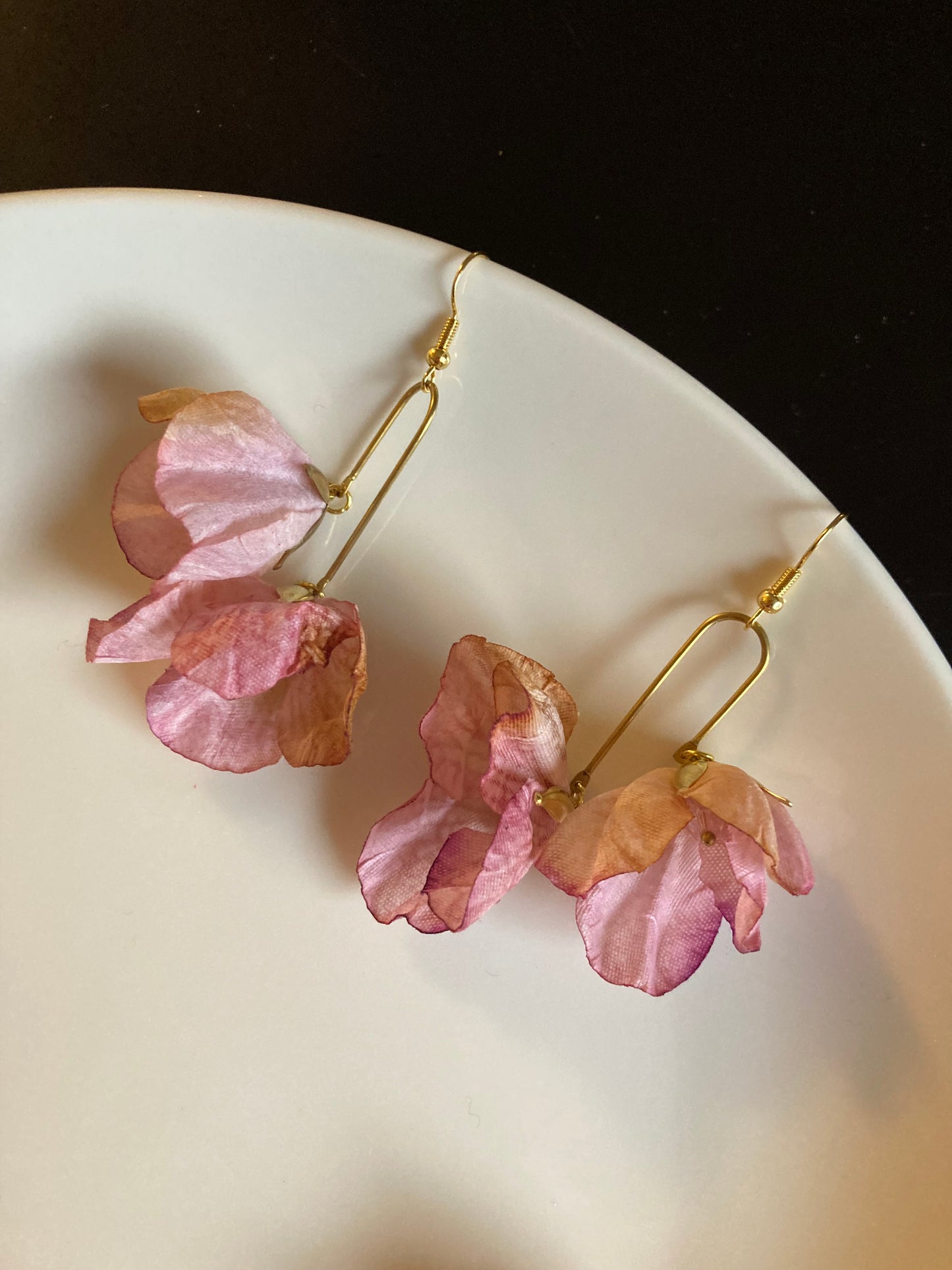 Hand-dyed Pink Fabric Cherry Blossom Earrings-One of a kind