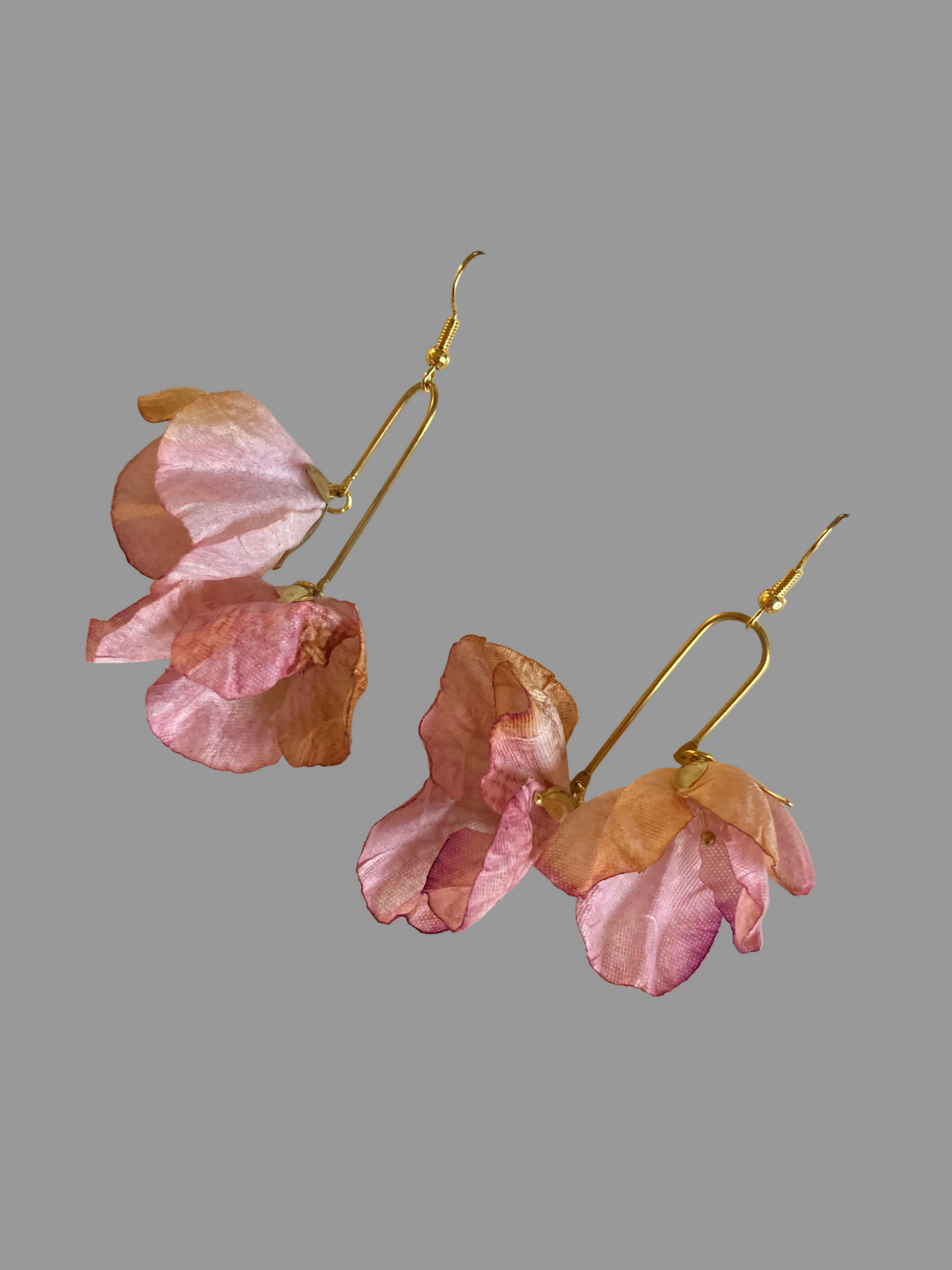 Hand-dyed Pink Fabric Cherry Blossom Earrings-One of a kind