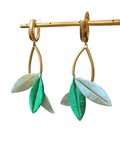 Unique Design Silky Thread Mixed Green Floral Leaf Earrings-Cultural Jewelry