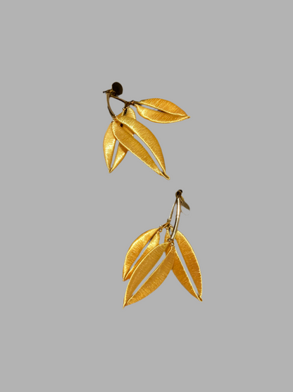 Statement Golden Silky Tree Leaf Floral Studs Earrings - Tree of Life