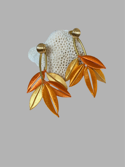 Unique Versatile Design Silky Thread Orange Gold Floral Gold Studs Earrings-Handmade Cultural Jewelry