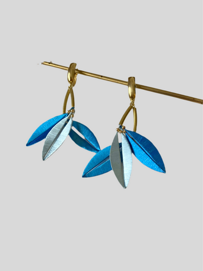 Statement Hand-wrapped Silky Thread Mixed Sky Blue Tree Leaf Floral Earrings