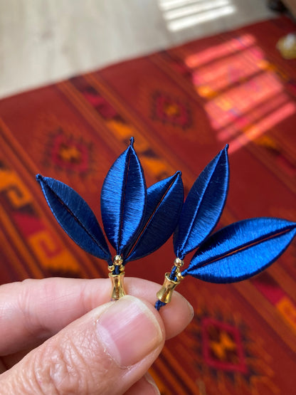 Juliet• Elegant Royal Blue Silky Thread Floral Earrings-Unique Handmade