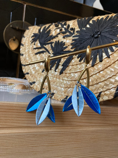 Statement Hand-wrapped Silky Thread Mixed Sky Blue Tree Leaf Floral Earrings