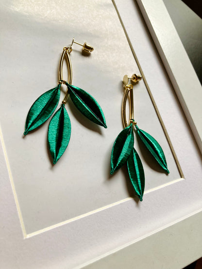 Statement Handmade Tree Leaf Floral Earrings with Hand-Wrapped Silky Threads
