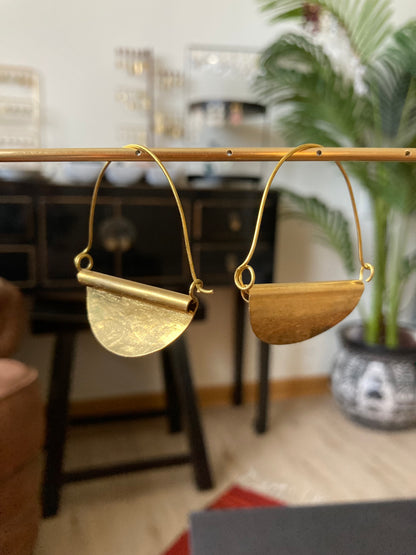 Hand Hammered Golden Geometric Earrings