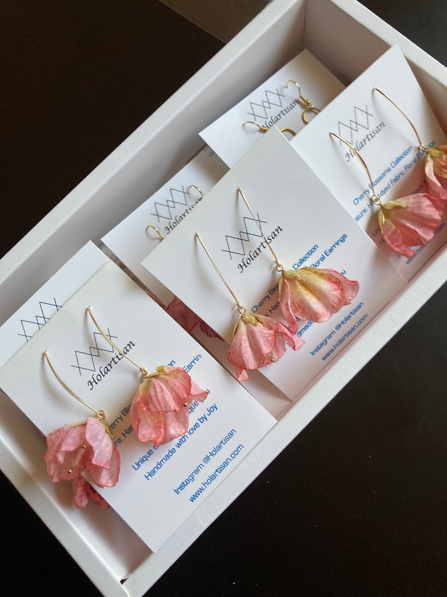 Hand-dyed Pink Fabric Cherry Blossom Earrings-One of a kind