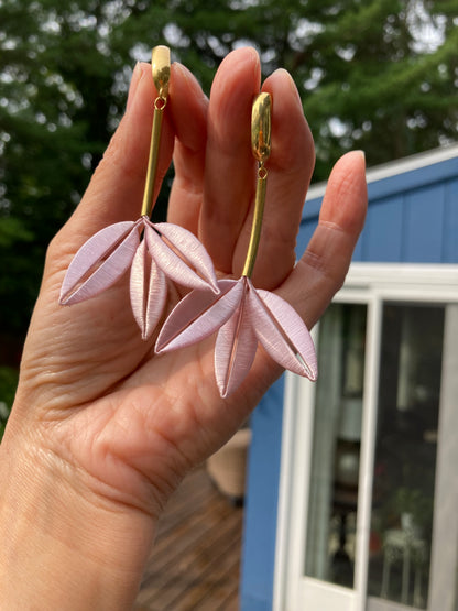 Statement Unique Design Hand-wrapped Shiny Baby Pink Silky Thread Floral Earrings