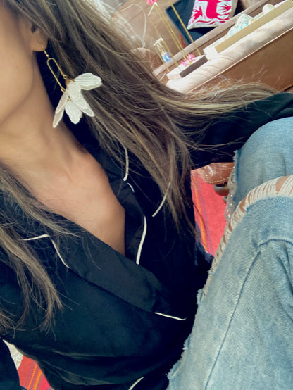 Erika•Statement White Floral Flamingo Earrings