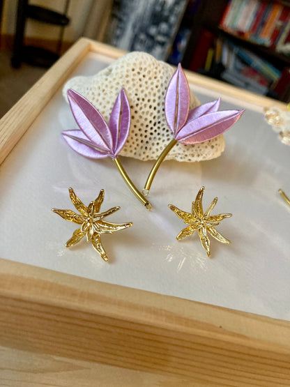 Unique design Interchangeable Silky Thread Lavender Purple Floral Gold Studs Earrings