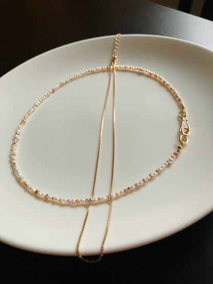 Multi-color Genuine Freshwater Pearl Layered Golden Choker Necklace Set