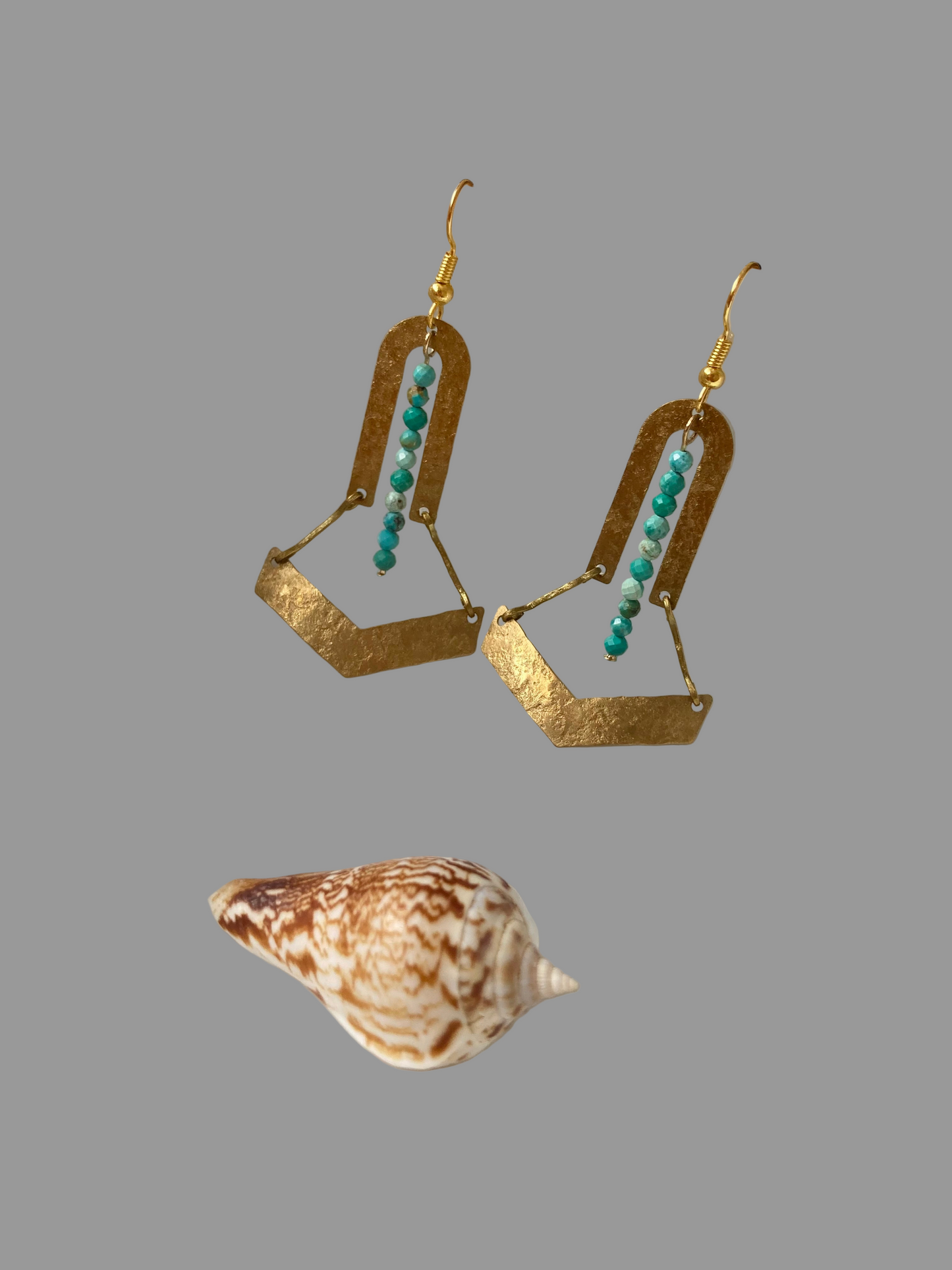 Tulum•Unique Turquoise Beads Hand Hammered Golden Geometric Earrings