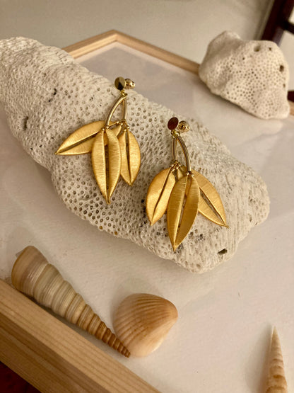 Statement Golden Silky Tree Leaf Floral Studs Earrings - Tree of Life