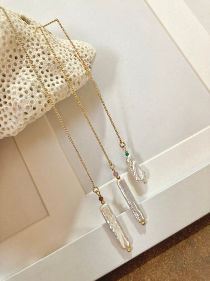 Unique Design Freshwater Pearl Gemstone Threader Earrings