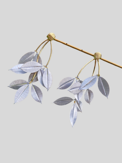 Heritage Skills Hand-wrapped Silky Thread Silver Sky-blue Floral Stud Earrings