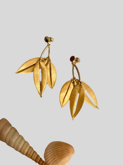 Statement Golden Silky Tree Leaf Floral Studs Earrings - Tree of Life