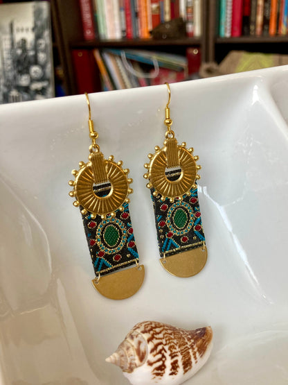 Sun.Sky.Moon • Aztec-Statement Contemporary Design Golden Earrings