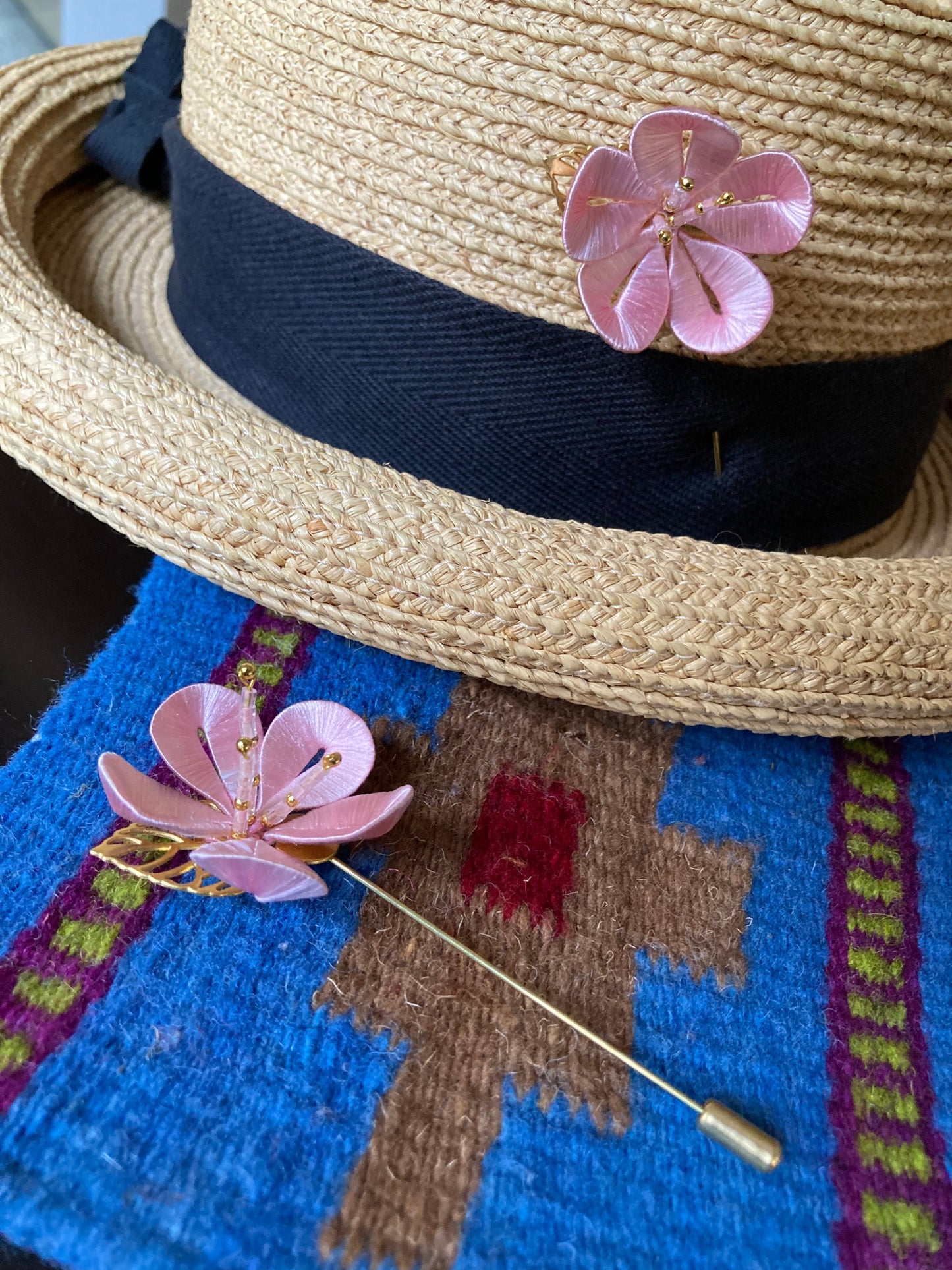 Unique Cherry Blossom Pink Brooch with Hand-wrapped Silky threads