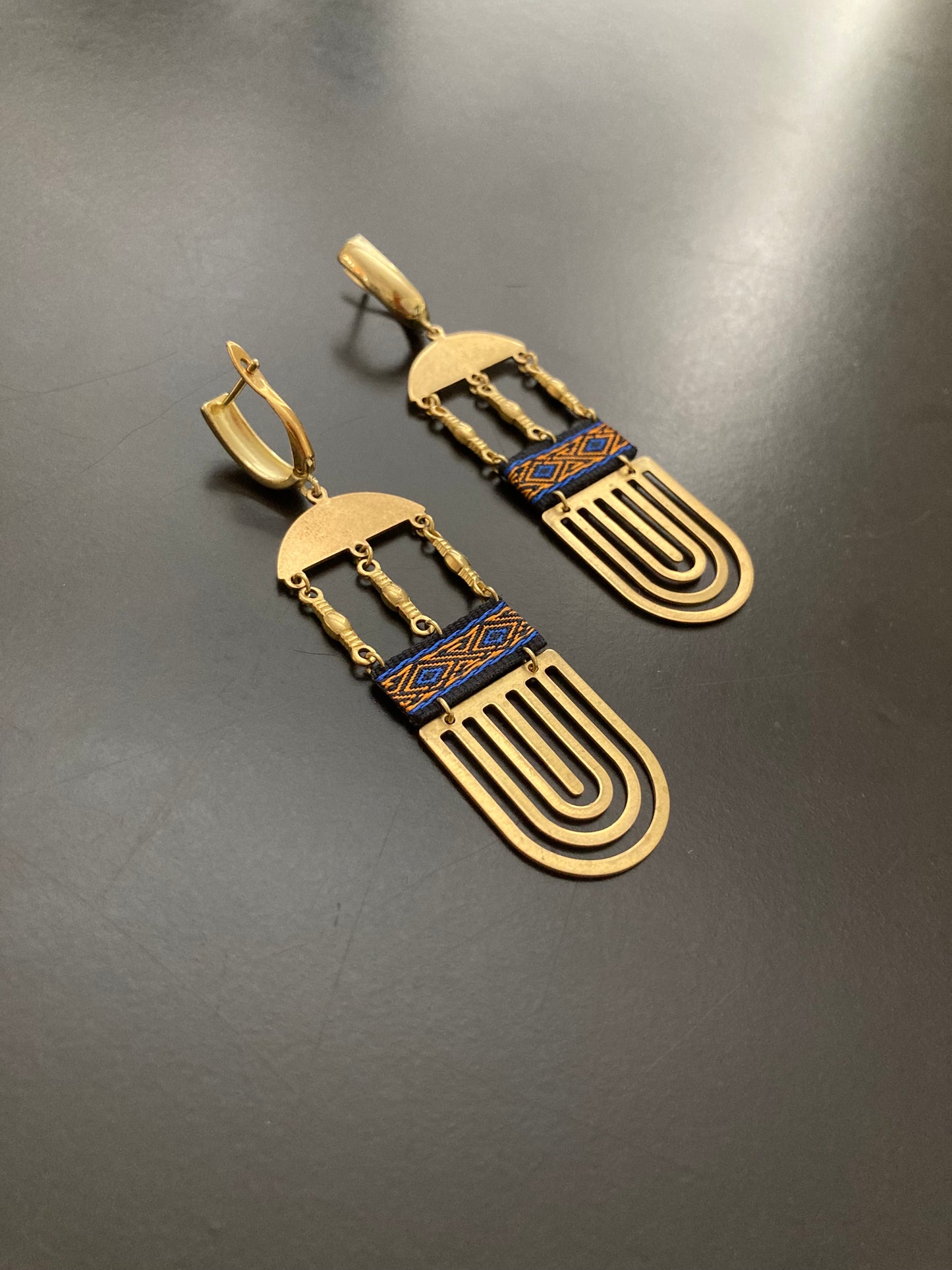 Palenque Temple-Water-Mountain• Aztec-Contemporary Design Golden Earrings