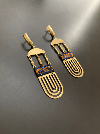 Palenque Temple-Water-Mountain• Aztec-Contemporary Design Golden Earrings