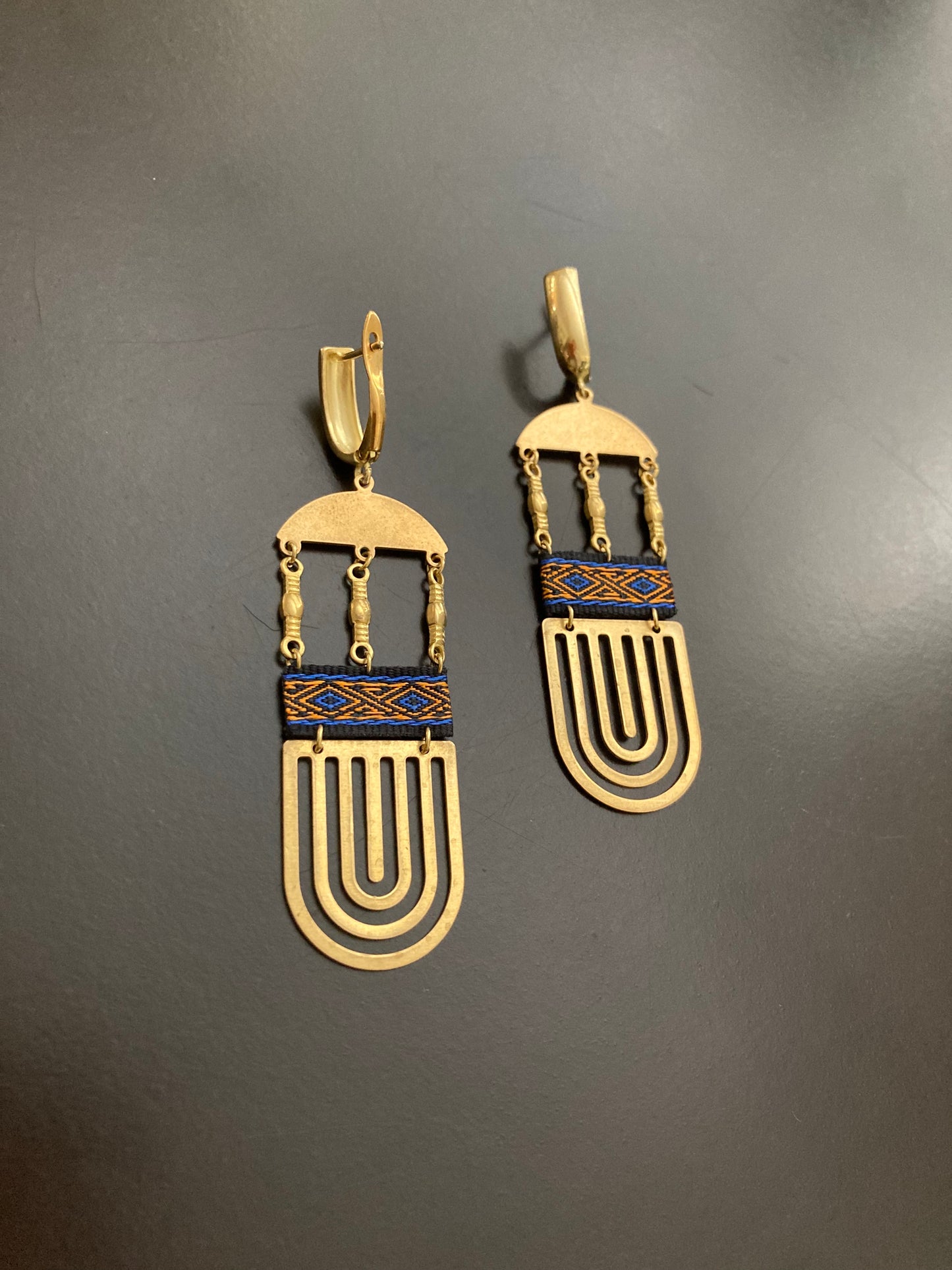 Palenque Temple-Water-Mountain• Aztec-Contemporary Design Golden Earrings
