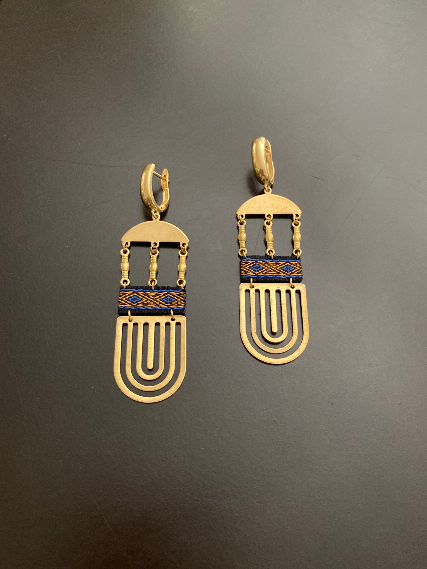 Palenque Temple-Water-Mountain• Aztec-Contemporary Design Golden Earrings