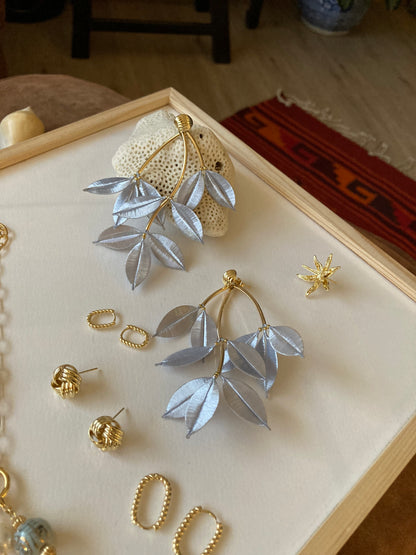 Heritage Skills Hand-wrapped Silky Thread Silver Sky-blue Floral Stud Earrings