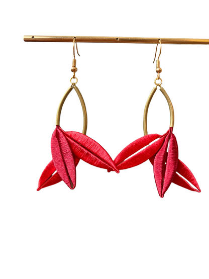 Lourdes•Unique Design Statement Handmade Silky Thread Red Floral Earrings