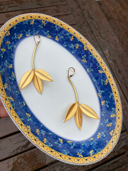 Unique Design Hand-wrapped Royal Blue Silky Thread Tree Leaf Floral Earrings