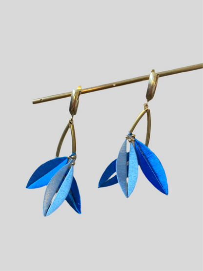 Statement Hand-wrapped Silky Thread Mixed Sky Blue Tree Leaf Floral Earrings