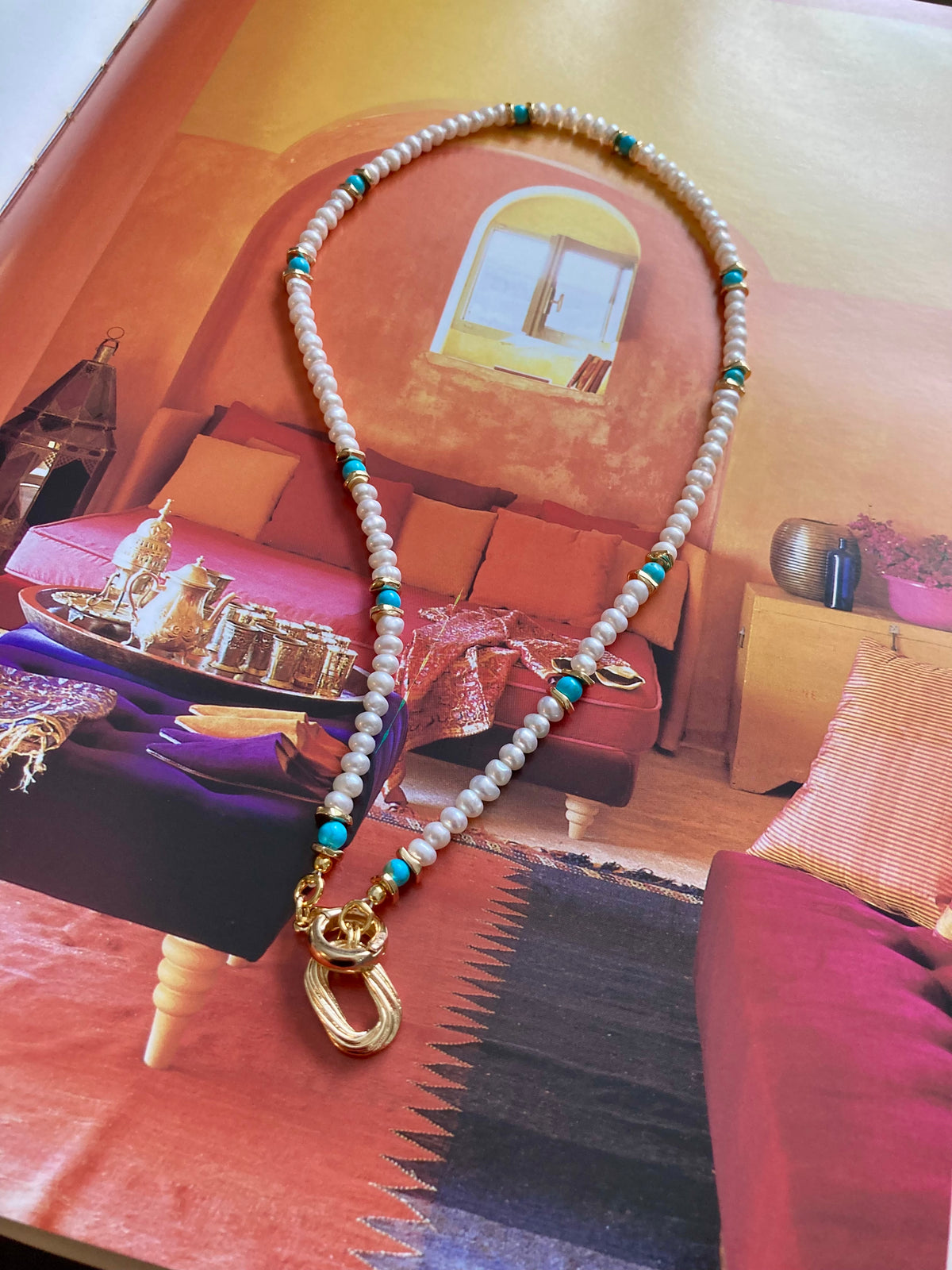Convertible Freshwater Pearl Turquoise Necklace