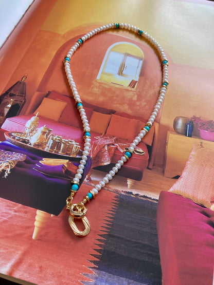 Convertible Freshwater Pearl Turquoise Necklace