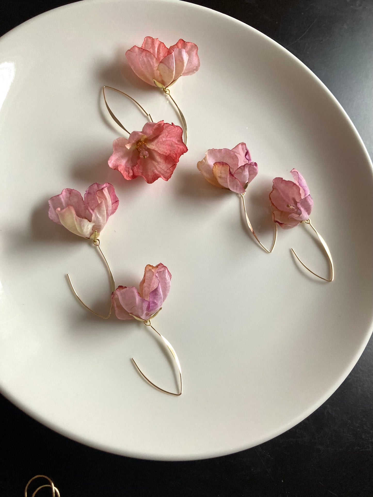 Hand-dyed Pink Fabric Cherry Blossom Earrings-One of a kind