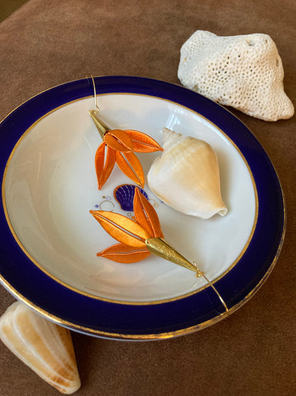Handmade Orange Silky Thread Leaf Lily Floral Earrings -Unique versatile design