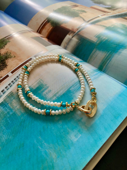 Convertible Freshwater Pearl Turquoise Necklace