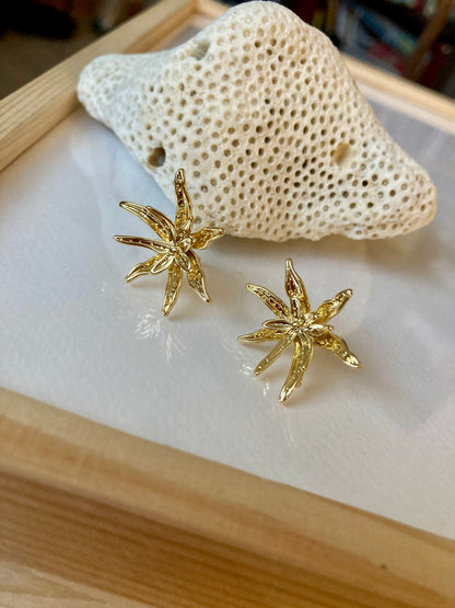 Unique Versatile Design Silky Thread Orange Gold Floral Gold Studs Earrings-Handmade Cultural Jewelry