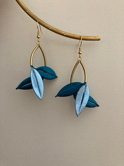 Catherine•Unique Design Statement Hand-wrapped Silky Thread Blue Floral Earrings
