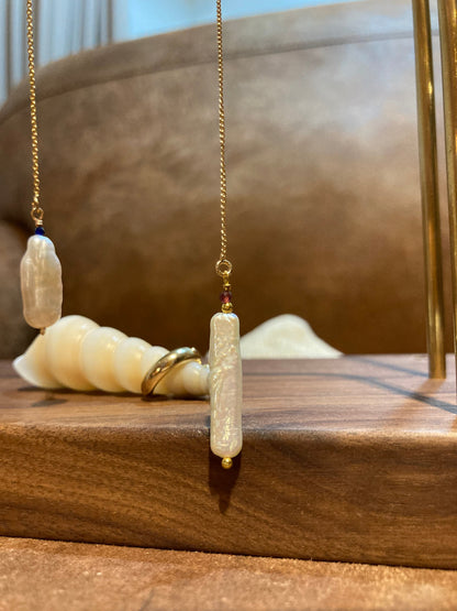 Unique Design Freshwater Pearl Gemstone Threader Earrings