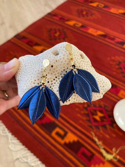 Juliet• Elegant Royal Blue Silky Thread Floral Earrings-Unique Handmade