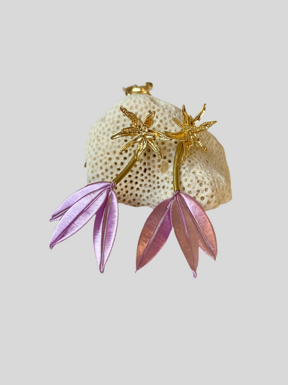 Unique design Interchangeable Silky Thread Lavender Purple Floral Gold Studs Earrings