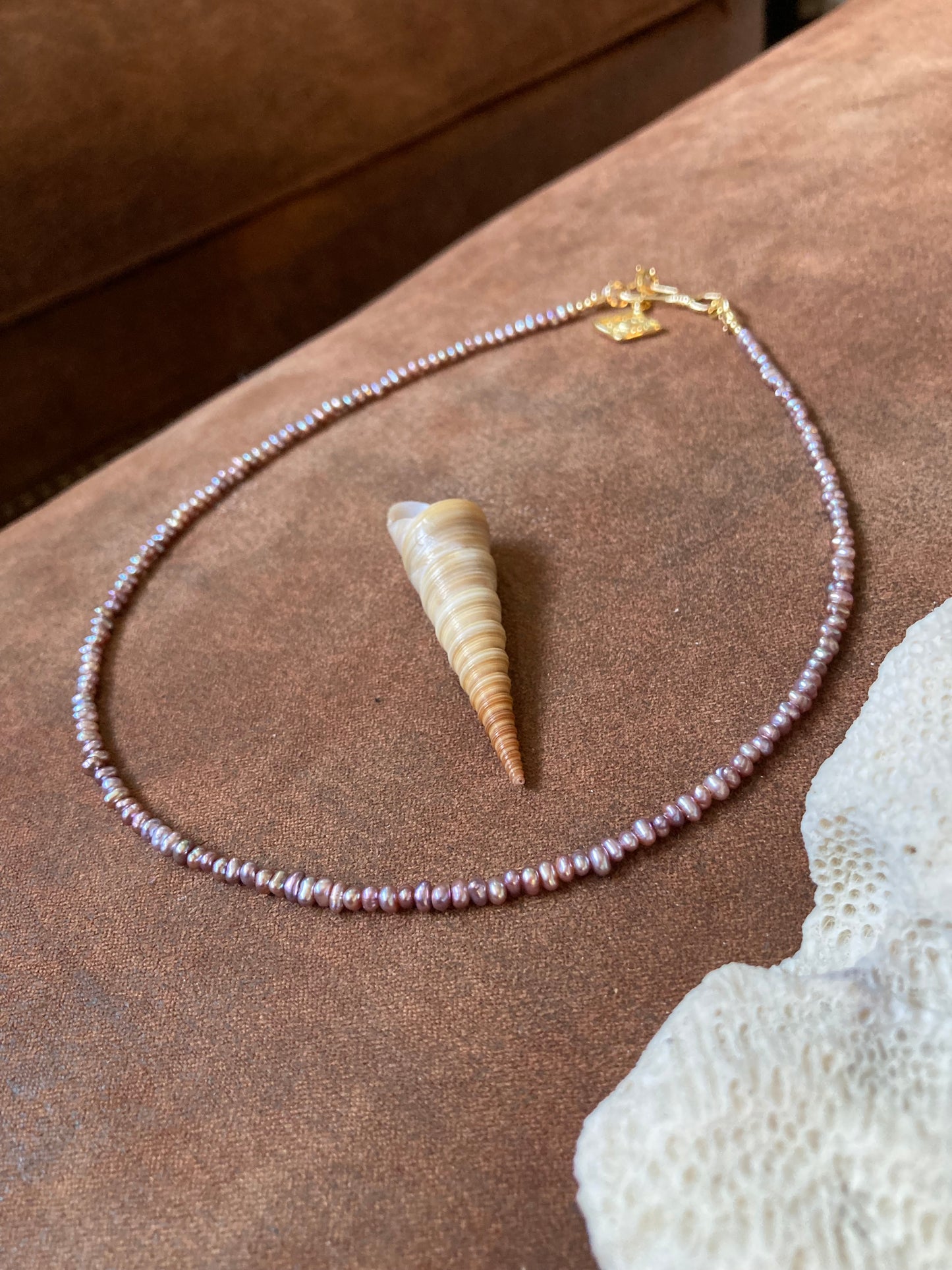 Tiny Purple Freshwater Pearl & Golden Choker Necklace Set
