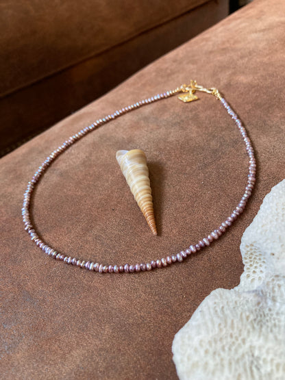 Tiny Purple Freshwater Pearl & Golden Choker Necklace Set