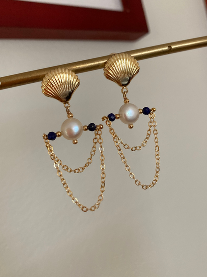 Unique Freshwater Pearls Lazuli Gold Stud Earrings