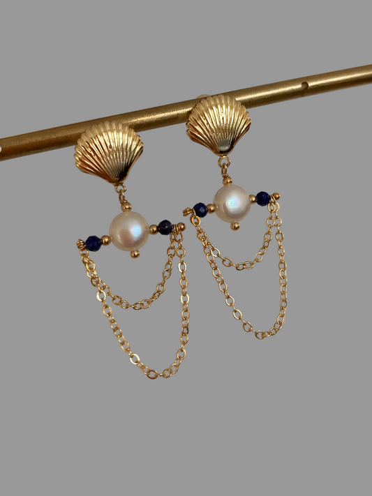 Unique Freshwater Pearls Lazuli Gold Stud Earrings