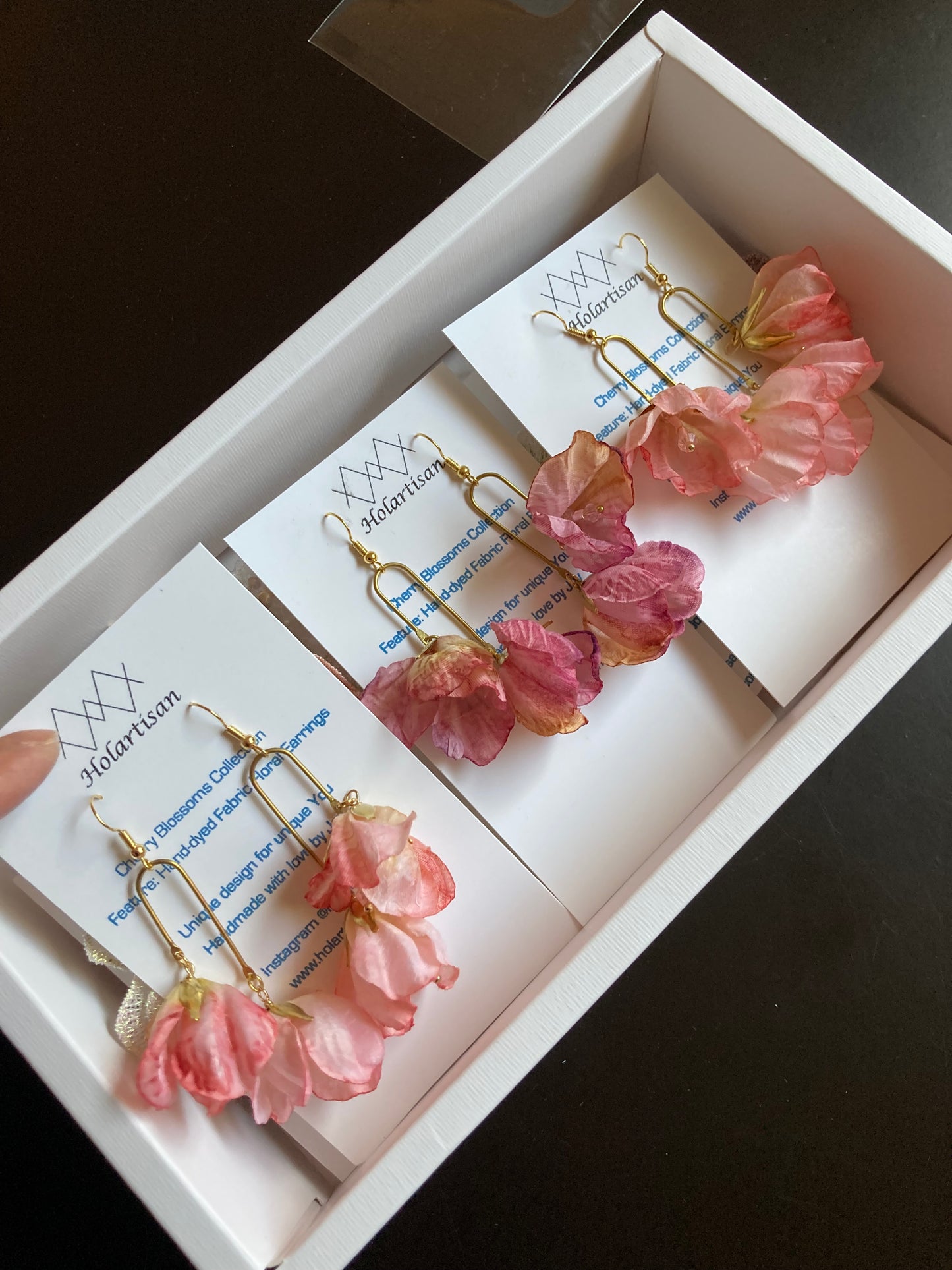 Hand-dyed Pink Fabric Cherry Blossom Earrings-One of a kind
