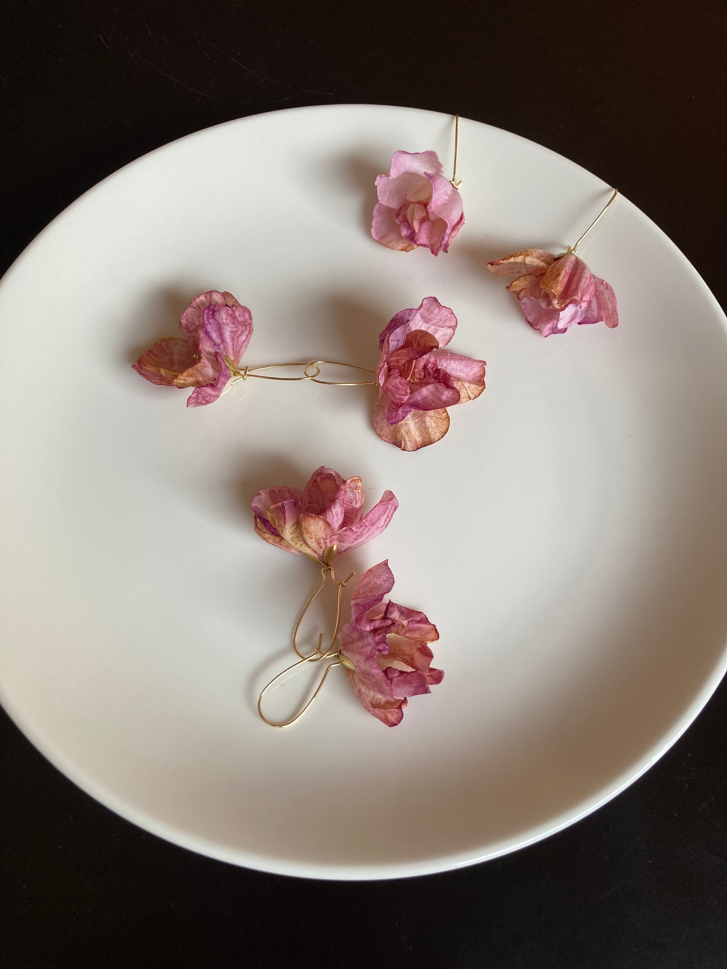 Hand-dyed Pink Fabric Cherry Blossom Earrings-One of a kind