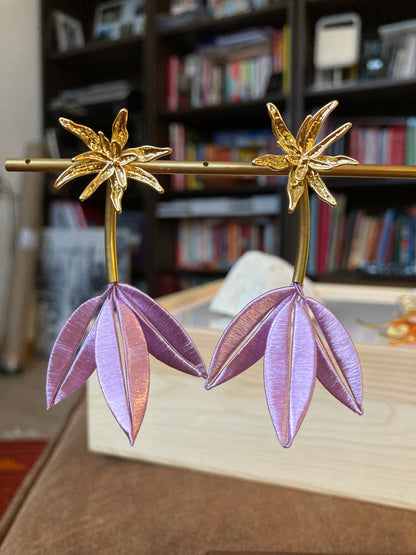 Unique design Interchangeable Silky Thread Lavender Purple Floral Gold Studs Earrings