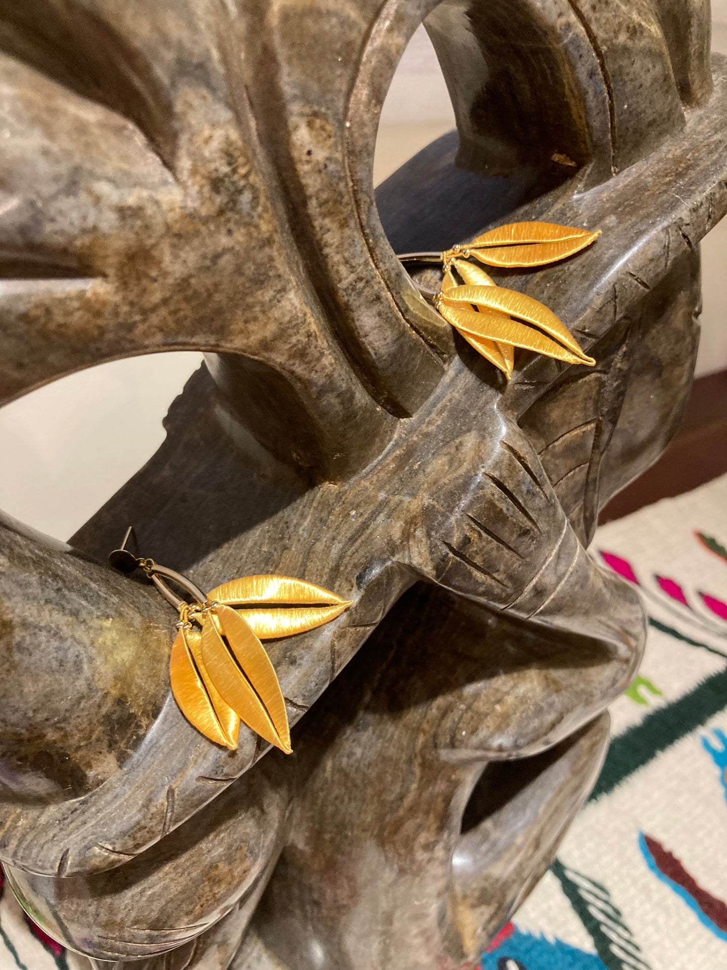 Statement Golden Hand-wrapped Silky Thread Floral Earrings